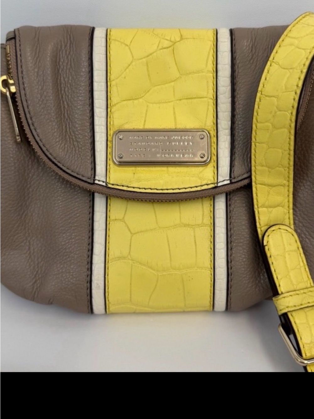 Marc by Marc Jacobs Yellow, Taupe & White Croc-Panel Crossbody Bag